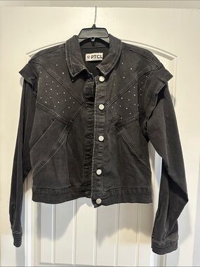 TCL Black Studded Cropped Denim Jacket
